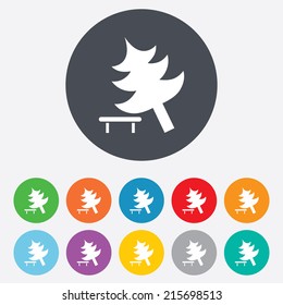 Falling tree sign icon. Caution break down christmas tree symbol. Round colourful 11 buttons. Vector