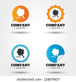 Falling tree sign icon. Caution break down tree symbol. Business abstract circle logos. Icon in speech bubble, wreath. Vector