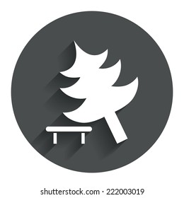 Falling tree sign icon. Caution break down christmas tree symbol. Circle flat button with shadow. Modern UI website navigation. Vector