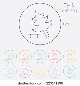 Falling tree sign icon. Caution break down christmas tree symbol. Thin line circle web icons with outline. Vector