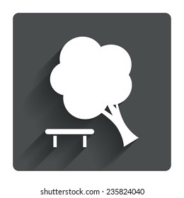 Falling tree sign icon. Caution break down tree symbol. Gray flat square button with shadow. Modern UI website navigation. Vector