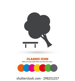 Falling tree sign icon. Caution break down tree symbol. Classic flat icon. Colored circles. Vector