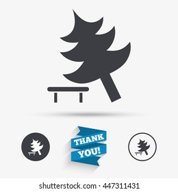 Falling tree sign icon. Caution break down christmas tree symbol. Flat icons. Buttons with icons. Thank you ribbon. Vector
