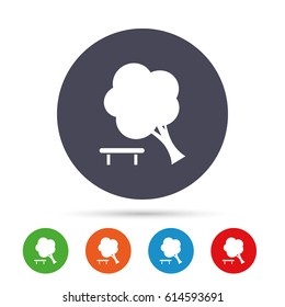 Falling tree sign icon. Caution break down tree symbol. Round colourful buttons with flat icons. Vector