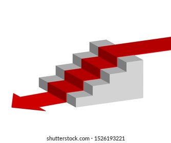 falling trend, red arrow going down the stairs, vector illustration 