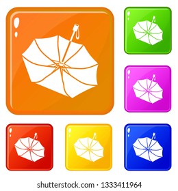 Falling umbrella icons set collection vector 6 color isolated on white background