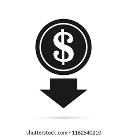 Falling in value, icon. Vector illustration