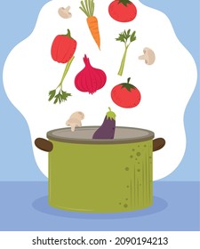 falling vegetables on pot, design