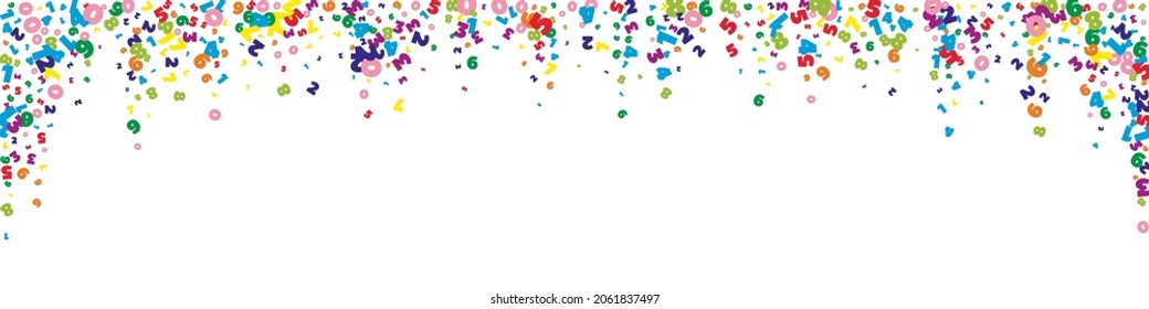 Cayendo números vívidos. Concepto de estudio matemático con dígitos voladores. Cartel artístico de regreso a la escuela de matemáticas sobre fondo blanco. Ilustración vectorial de números en disminución.