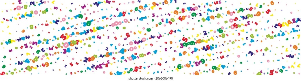 Falling vivid numbers. Math study concept with flying digits. Incredible back to school mathematics banner on white background. Falling numbers vector illustration.