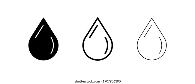 The falling water drop icon drawn in 3 different thicknesses. Glowing water with water drop. flat art modern vector illustration.