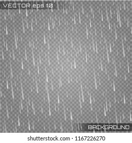 Falling water drops texture.Vector illustration rain isolated on a transparent background. Eps 10 