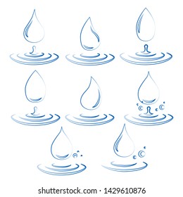 Falling water icon. Clean droplet logo template. Simple flat sign. Blue abstract symbol. Isolated