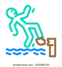 falling water man accident color icon vector. falling water man accident sign. isolated symbol illustration