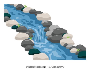 Caída del río de agua. Ilustración plana simple.