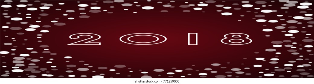 Falling white dots 2018 greeting card on red background. Sightly vector illustration.