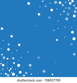 Falling white dots. Abstract chaotic mess with falling white dots on blue background. Vector illustration.
