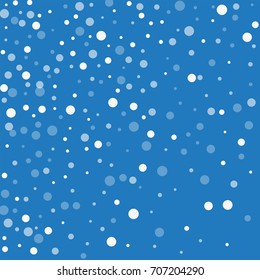 Falling white dots. Abstract scatter on blue background. Vector illustration.