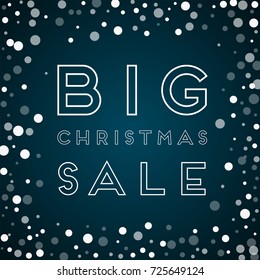 Falling white dots Big Christmas Sale greeting card on blue background. Splendid vector illustration.