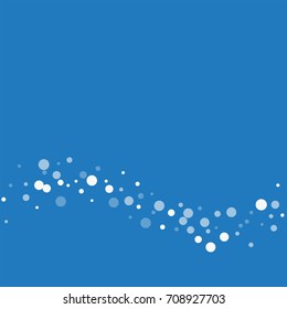 Falling white dots. Bottom wave with falling white dots on blue background. Vector illustration.