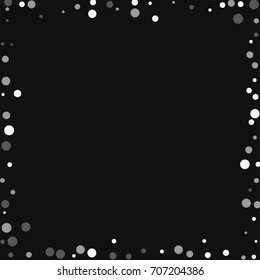 Falling white dots. Chaotic frame on black background. Vector illustration.