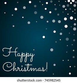 Falling white dots Happy Christmas greeting card on blue background.unique vector illustration.
