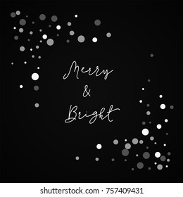 Falling white dots Merry & Bright greeting card on red background.good-looking vector illustration.