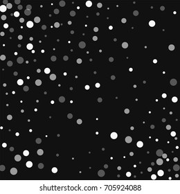Falling white dots. Scatter pattern on black background. Vector illustration.