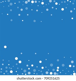 Falling white dots. Scattered border with falling white dots on blue background. Vector illustration.