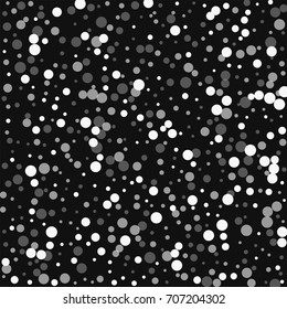 Falling white dots. Scattered pattern on black background. Vector illustration.