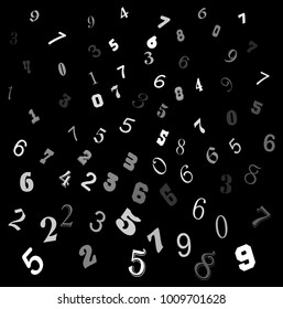 falling white figures, math backdrop on black background
