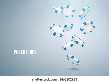 Falling white poker chips on light background. Vector illustration.