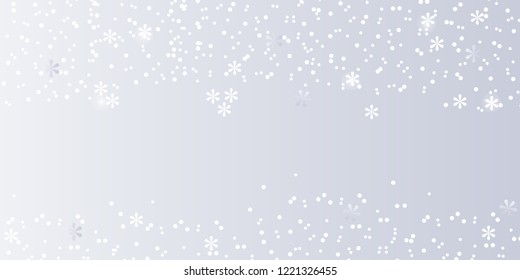 Falling white snow on  silver background. Christmas background. Winter pattern with snowflakes and snowfall. Vector illustration.