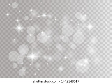 Falling white snow on transparent background.White spark glitter with glow light effect.Glow light effect on transparent background. Flash light effect.