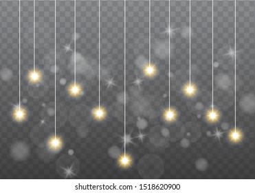 Falling white snow on transparent background.White spark glitter with glow light effect.Glow light effect on transparent background. Flash light effect.
