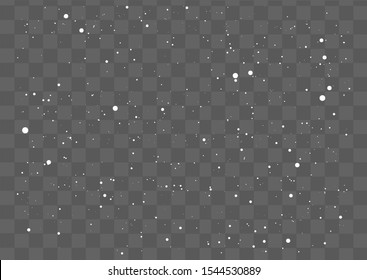 Falling white snow on transparent background.White spark glitter with glow light effect.Glow light effect on transparent background. Flash light effect.