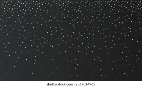 Falling white  snowflakes  on transparent  background. Christmas and New Year  winter flakes.  Snowfall landscape backdrop. Vector snow texture.