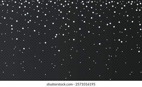  Falling white  snowflakes  on transparent  background. Christmas and New Year  winter flakes.  Snowfall landscape backdrop. Vector snow texture.