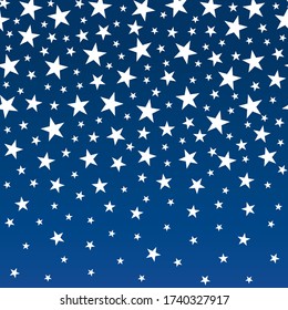 Falling white stars on a seamless blue background. Vector illustration with a clipping mask.