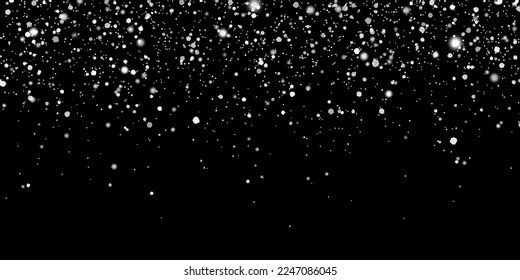 Falling winter snow flakes on black background. Vector