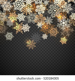 Falling winter snowflakes on transparent background
