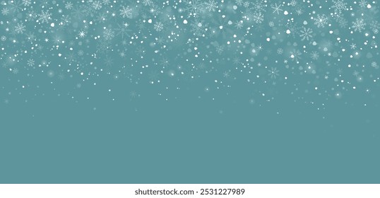 Flocos de neve em queda de inverno, queda de neve, flocos brancos em queda de inverno no azul