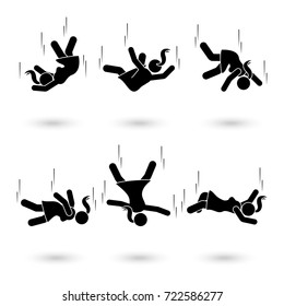 Falling woman stick figure pictogram. Different positions of flying person icon set symbol posture on white