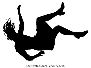 Falling woman vector silhouette. Man in free fall