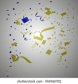Falling yellow and blue confetti isolated on grey background. Celebration party holiday decoration to birthday effect of glitter confetti illustration.Vector eps10