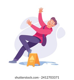 Falling Young Man Character Slip on the Ground Vector Illustration