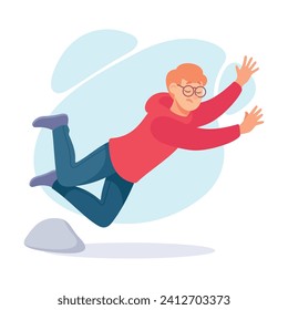 Falling Young Man Character Slip on the Ground Vector Illustration