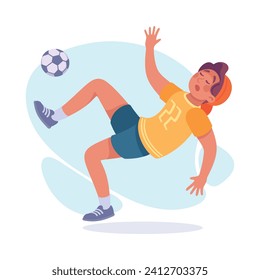 Falling Young Man Character Slip on the Ground Kick the Ball Vector Illustration