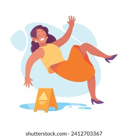 Falling Young Woman Character Slip on the Ground Vector Illustration