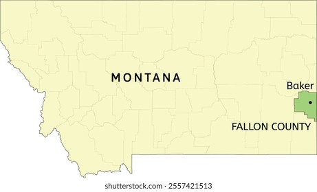 Fallon County and city of Baker location on Montana state map